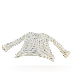 POL Open Crocheted Long Sleeve Cream Top Large NWOT